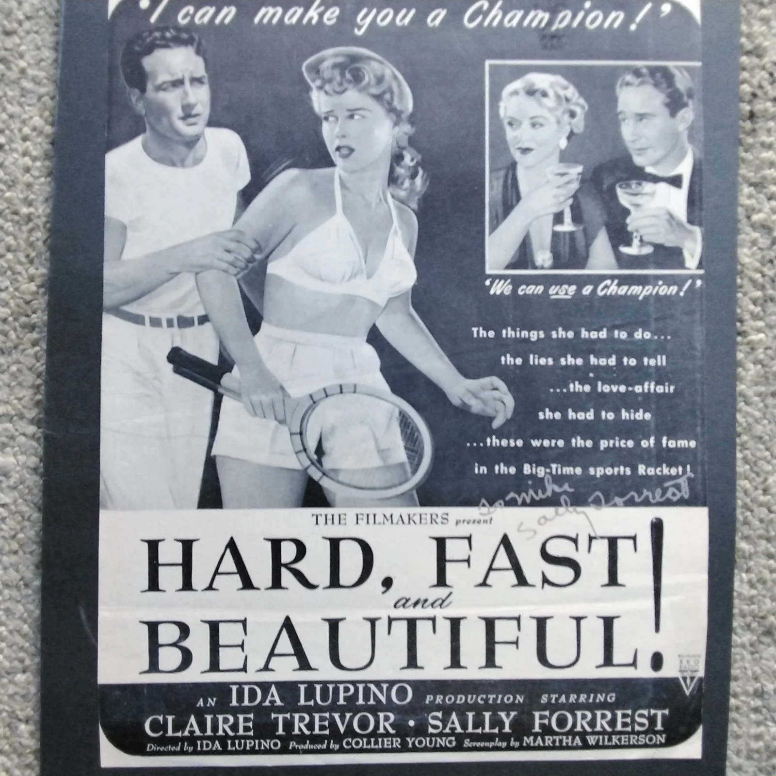 Sally Forrest SIGNED 1951 Movie Ad Hard Fast & Beautiful Claire Trevor Ida Lupin, изображение 2