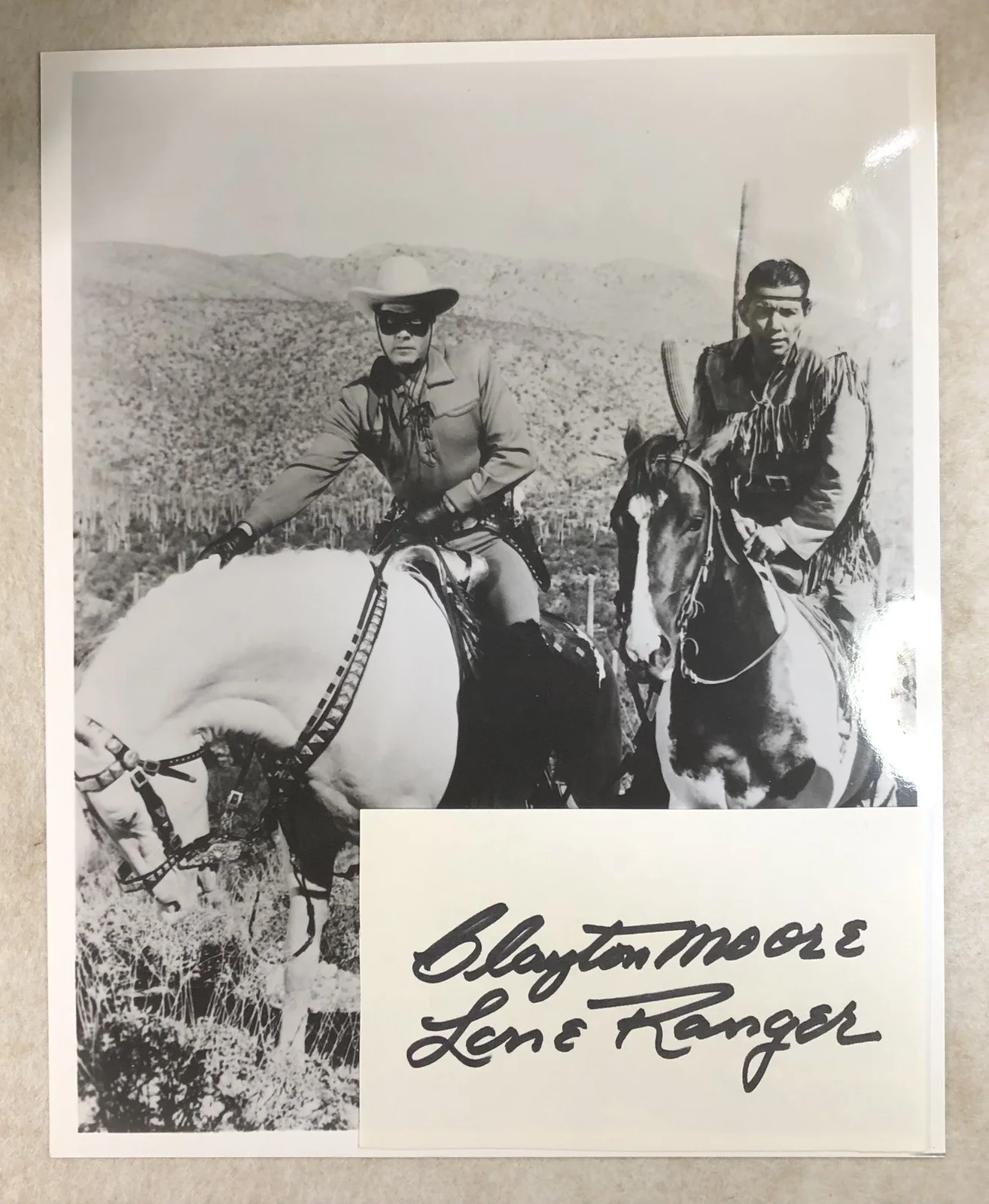 Clayton Moore — Clayton Moore The Lone Ranger Signed Autograph & Photo w/ Jay Silverheels Tonto