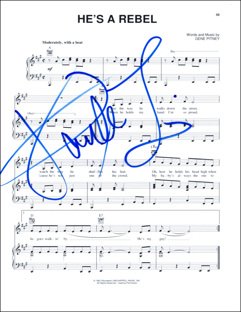 Darlene Love — Darlene Love Signed Autograph He's a Rebel Sheet Music - The Crystals #1 Hit