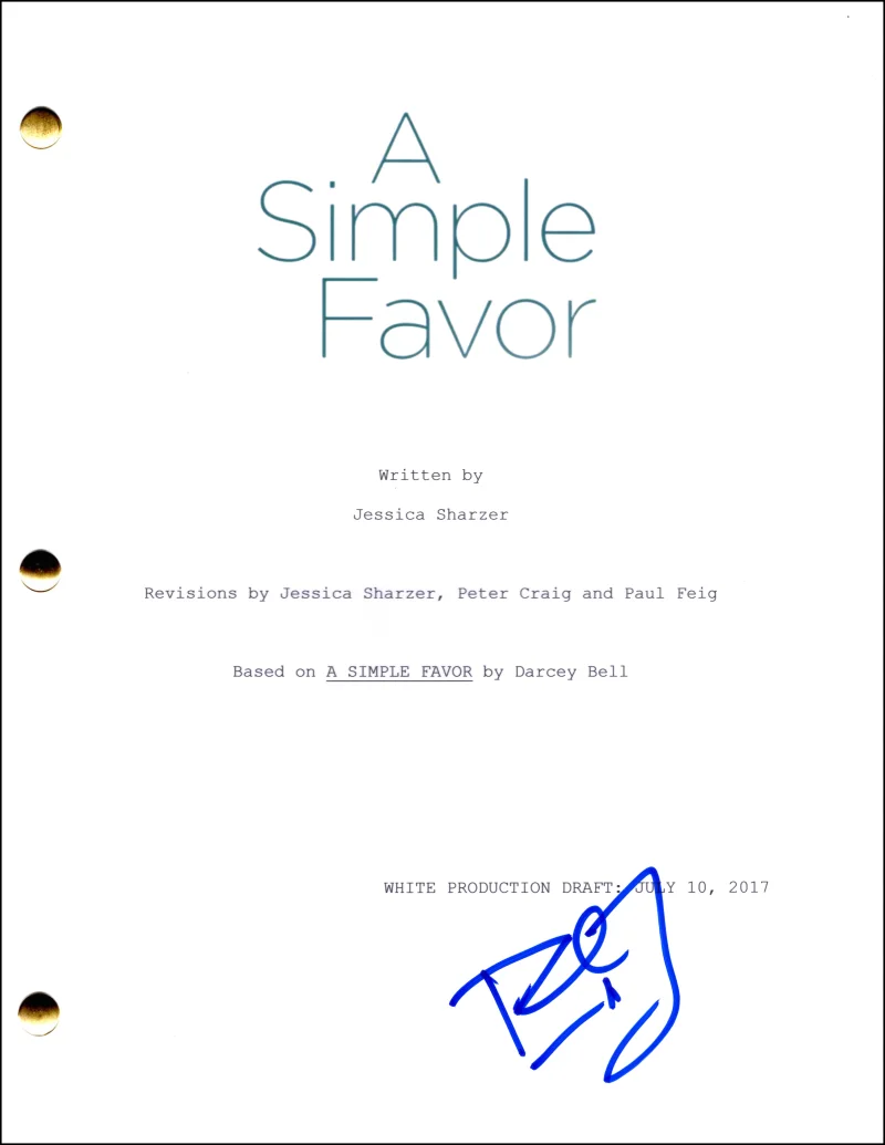 Paul Feig — Paul Feig Signed Autograph A Simple Favor Full Movie Script Screenplay