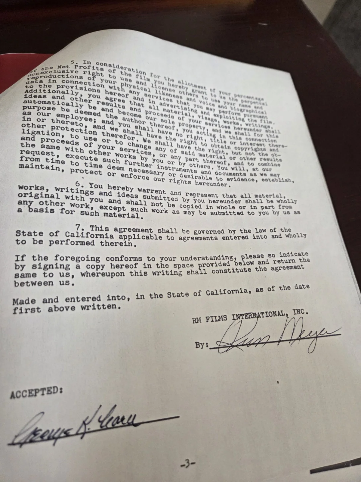 Russ Meyer, Film Director, Original Signature On Movie Document, image 3