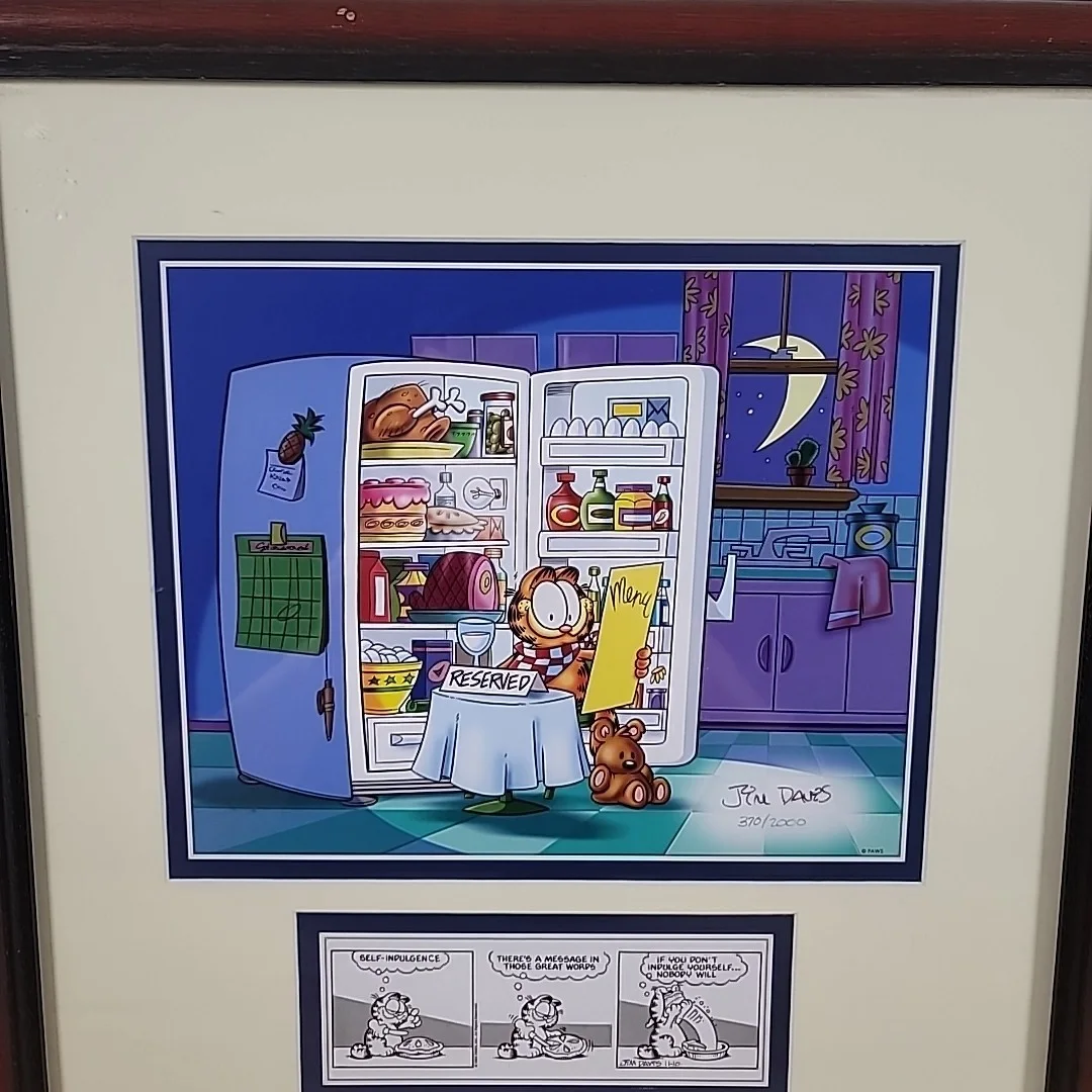 Jim Davis — Garfield’s Self-Indulgence [ Framed Signed Comic ] Jim Davis Autograph - /2000, image 2