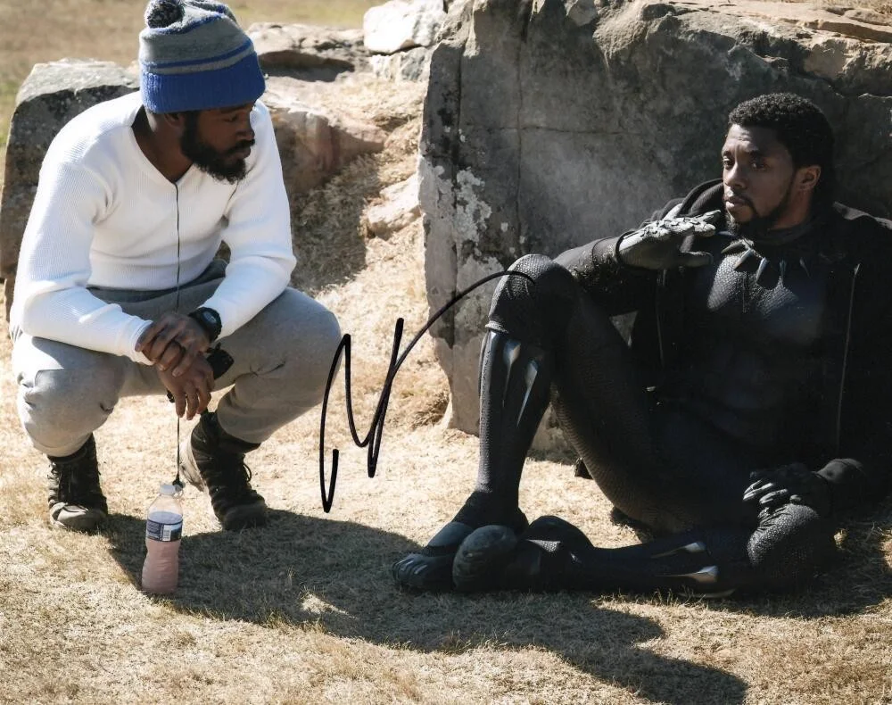 Ryan Coogler — Ryan Coogler Signed Autograph 8x10 Photo - Director on set with Chadwick Boseman