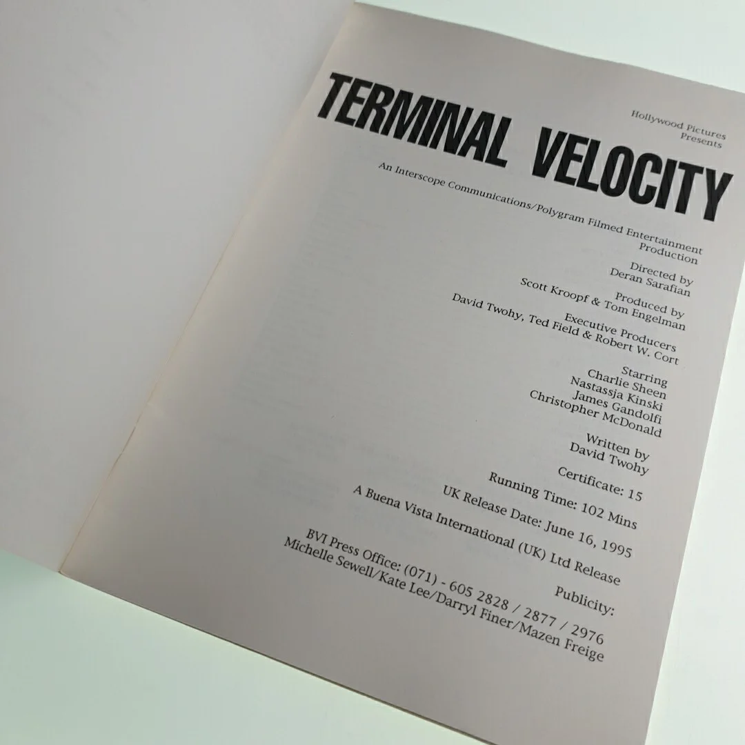 Terminal Velocity Press Release Charlie Sheen Book Booklet, image 3