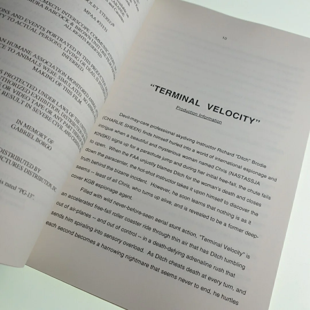 Terminal Velocity Press Release Charlie Sheen Book Booklet, image 5