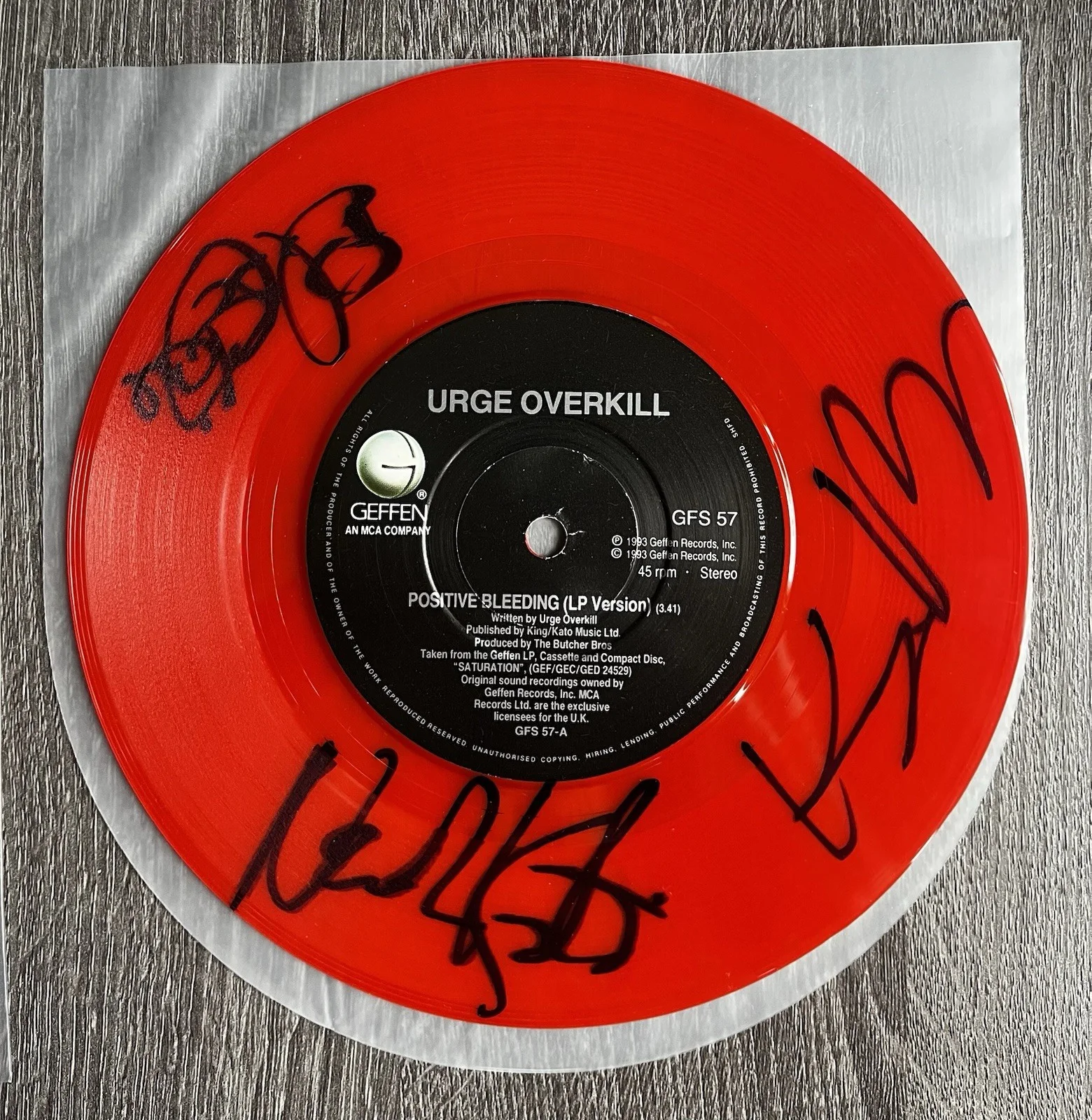 *Autographed* Urge Overkill Positive Bleeding coloured 7-Inch single (signed), image 2