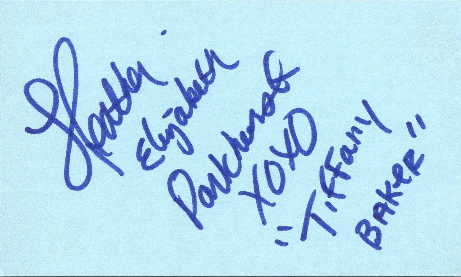 Heather Elizabeth Parkhurst — Heather Elizabeth Parkhurst Signed 3x5 Index Card Sherman Oaks Autographed