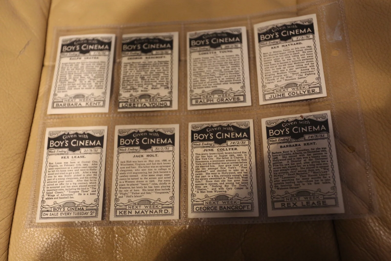 BOYS CINEMA 1931 FILM STARS COMPLETE SET 8 TRADING CARDS, изображение 2