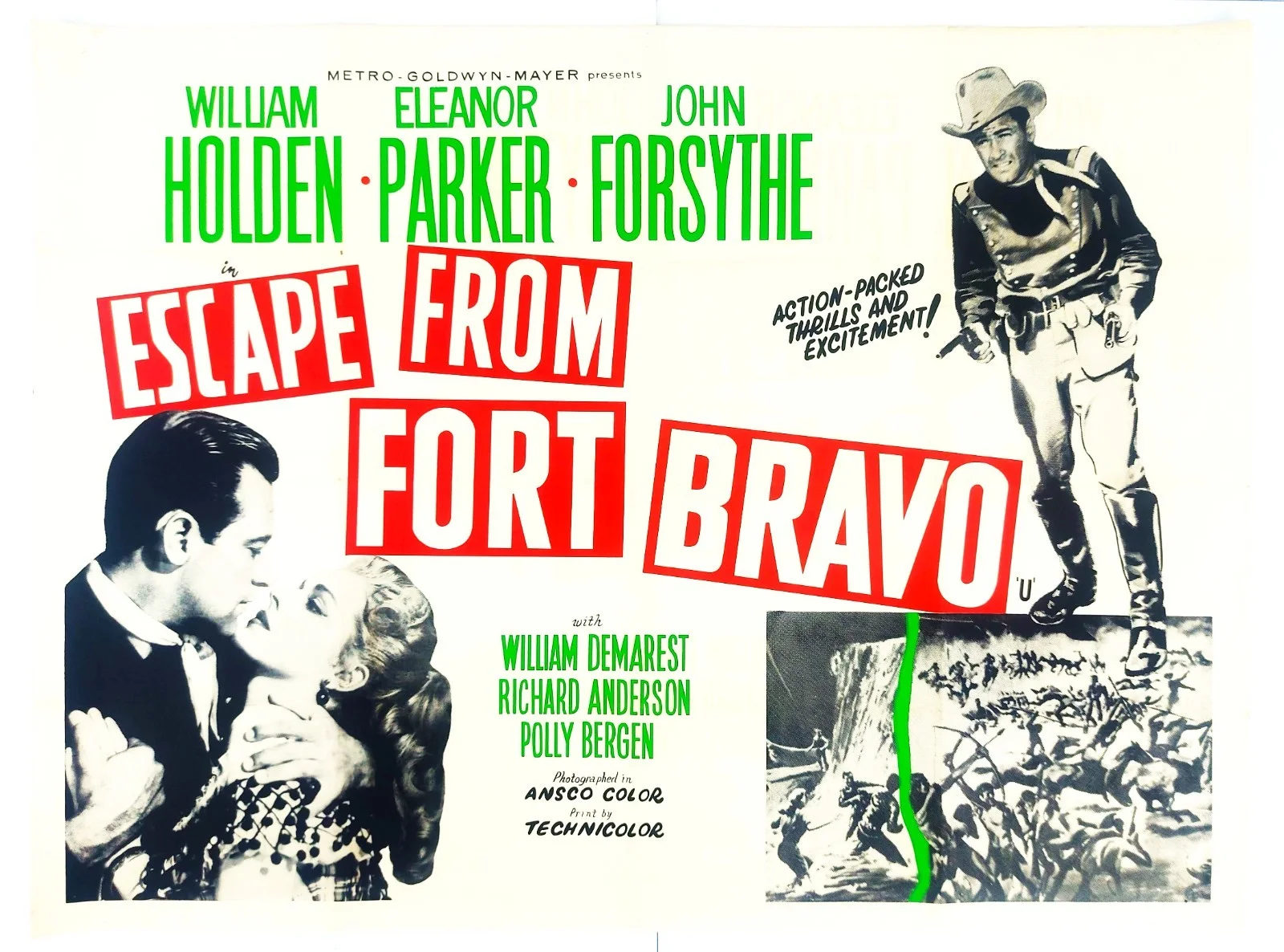 ESCAPE FROM FORT BRAVO 1953 ORIGINAL UK QUAD RE-RELEASE MOVIE POSTER 1962, изображение 2
