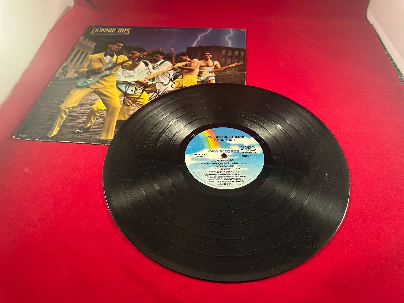 Donny Iris Autographed X2 Vinyl Back On The Streets Mark Avsec 1980. Vintage, image 3