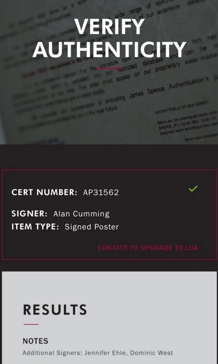 Alan Cumming, Jennifer Ehle, Dominic West — Alan Cumming, Jennifer Ehle & West Signed Auto 'DESIGN FOR LIVING' 22x14 JSA COA, image 3