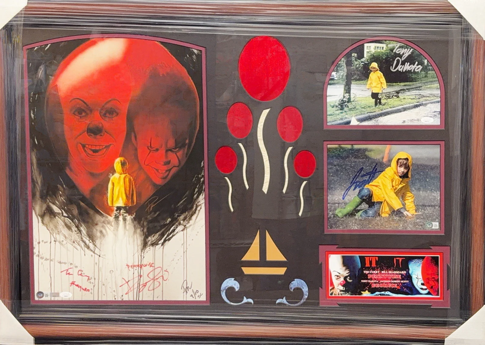 Bill Skarsgard, Tim Curry, Tony Dakota, Jackson Robert Scott — Bill Skarsgard Tim Curry Tony Dakota Jackson Scott signed Framed photo IT JSA, изображение 2