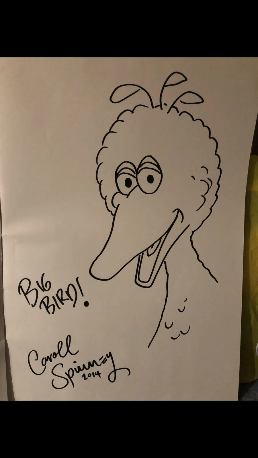 Caroll, Spinney — Caroll Spinney Signed 12x18 Hand drawn sketch Big bird sesame Street RARE!!!