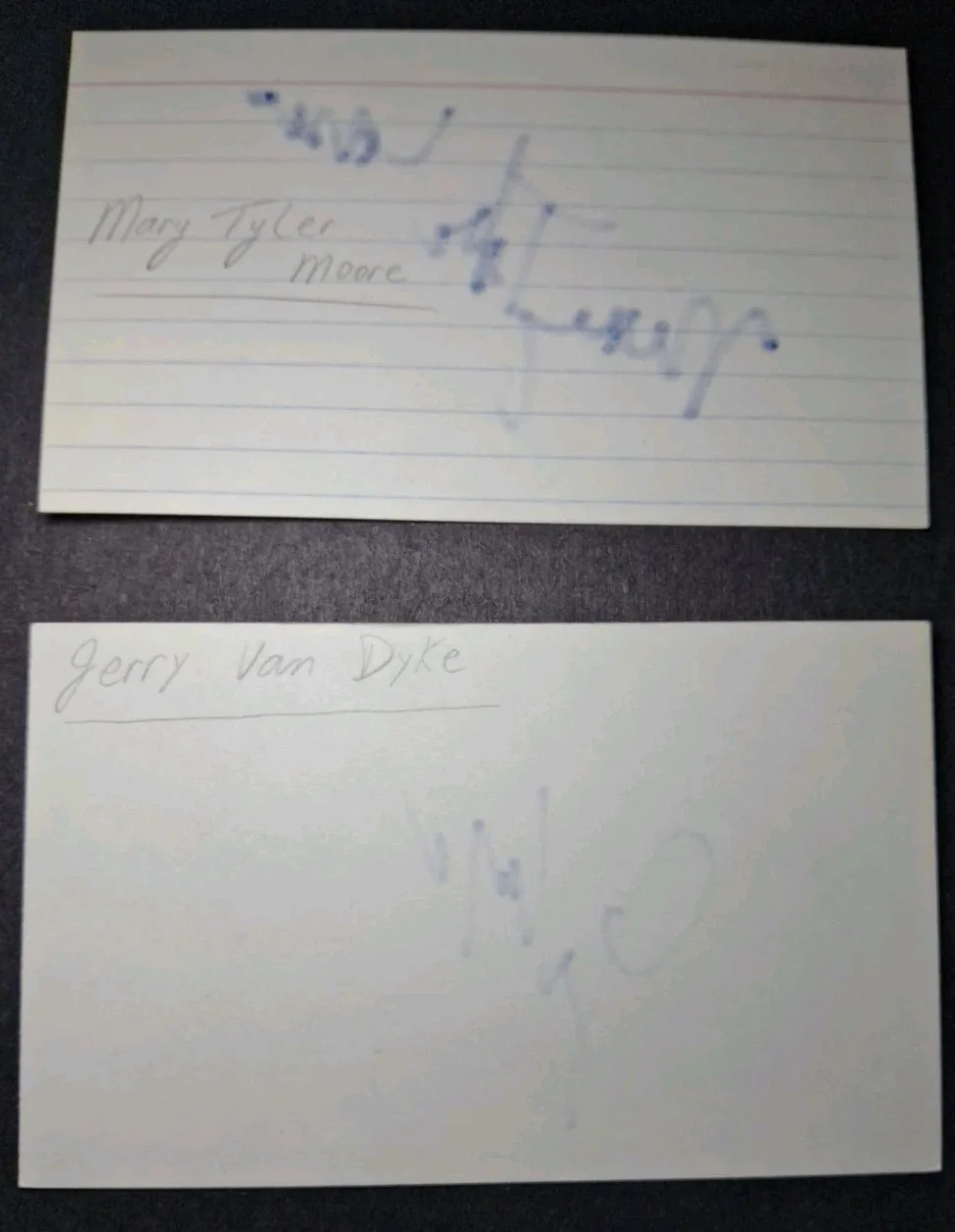 Mary Tyler Moore, Jerry Van Dyke — MARY TYLER MOORE & JERRY VAN DYKE LOT OF 2 SIGNED 3x5 INDEX DICK VAN DYKE SHOW, изображение 2