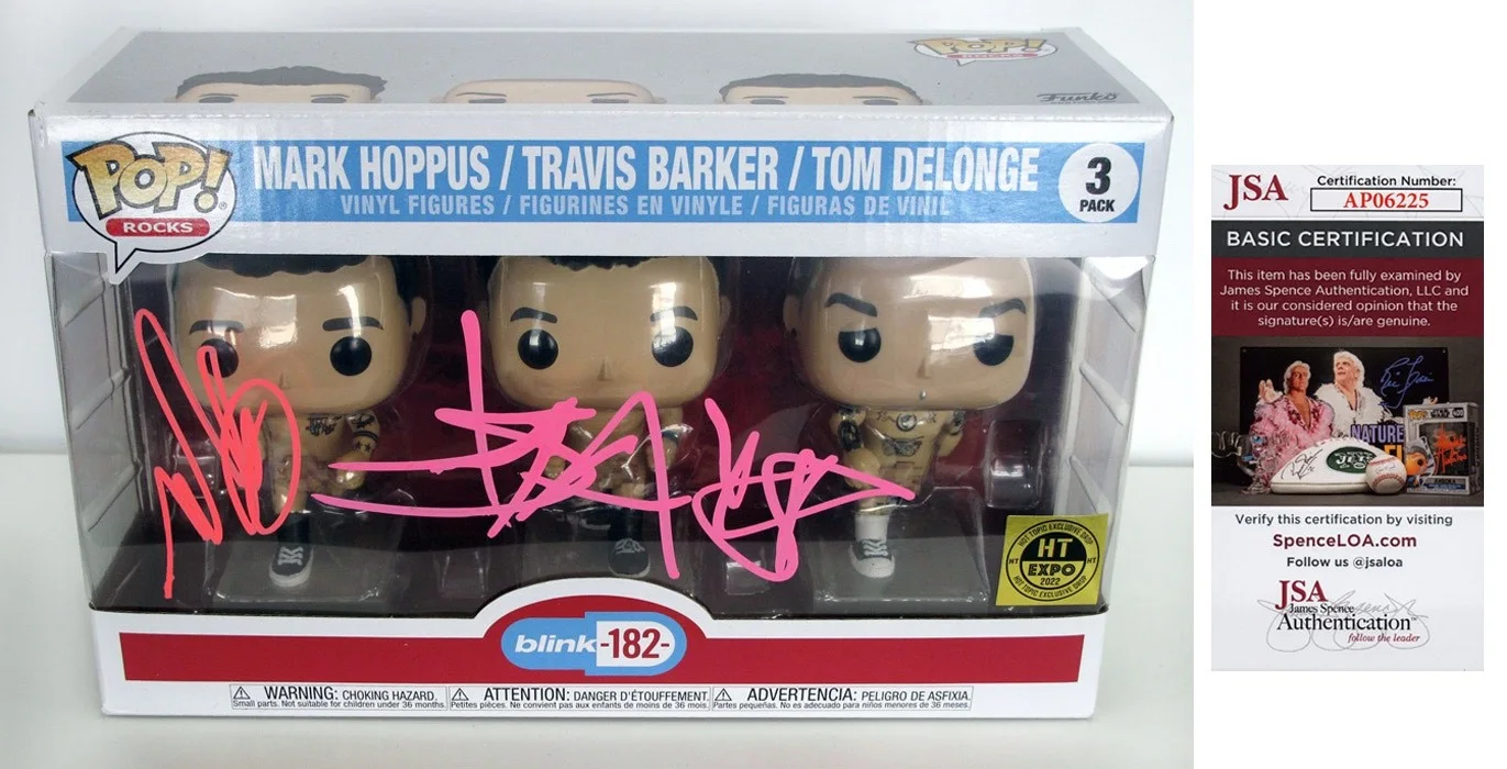 MARK HOPPUS, TRAVIS BARKER - BLINK 182 — MARK HOPPUS & TRAVIS BARKER signed "BLINK 182" HT EXCL FUNKO POP Exact Proof JSA, image 5