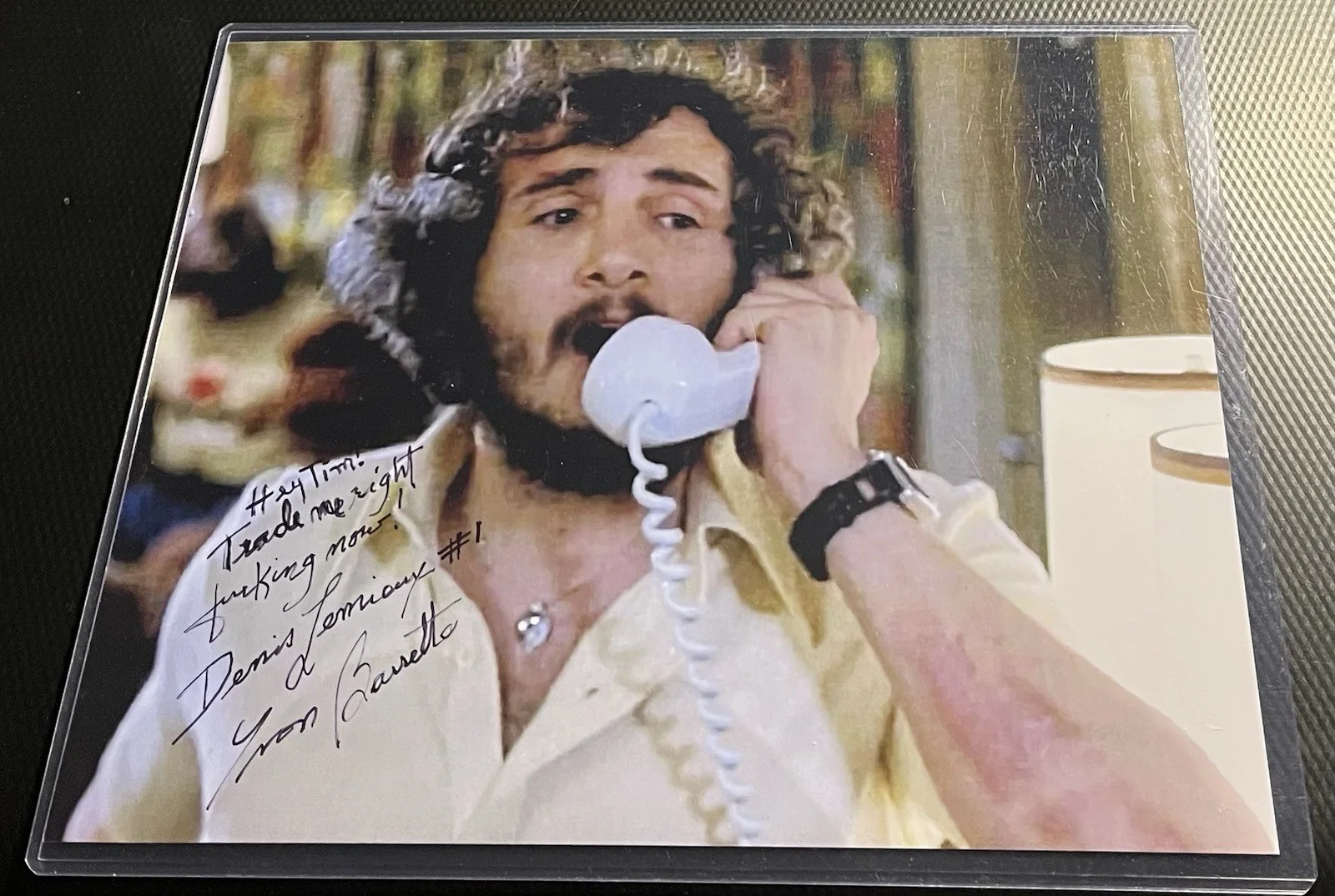Yvon Barrette — Yvon Barrette aka Denis Lemieux #1 Slap Shot Signed 8x10 Photo w/ COA Top Loader, image 2
