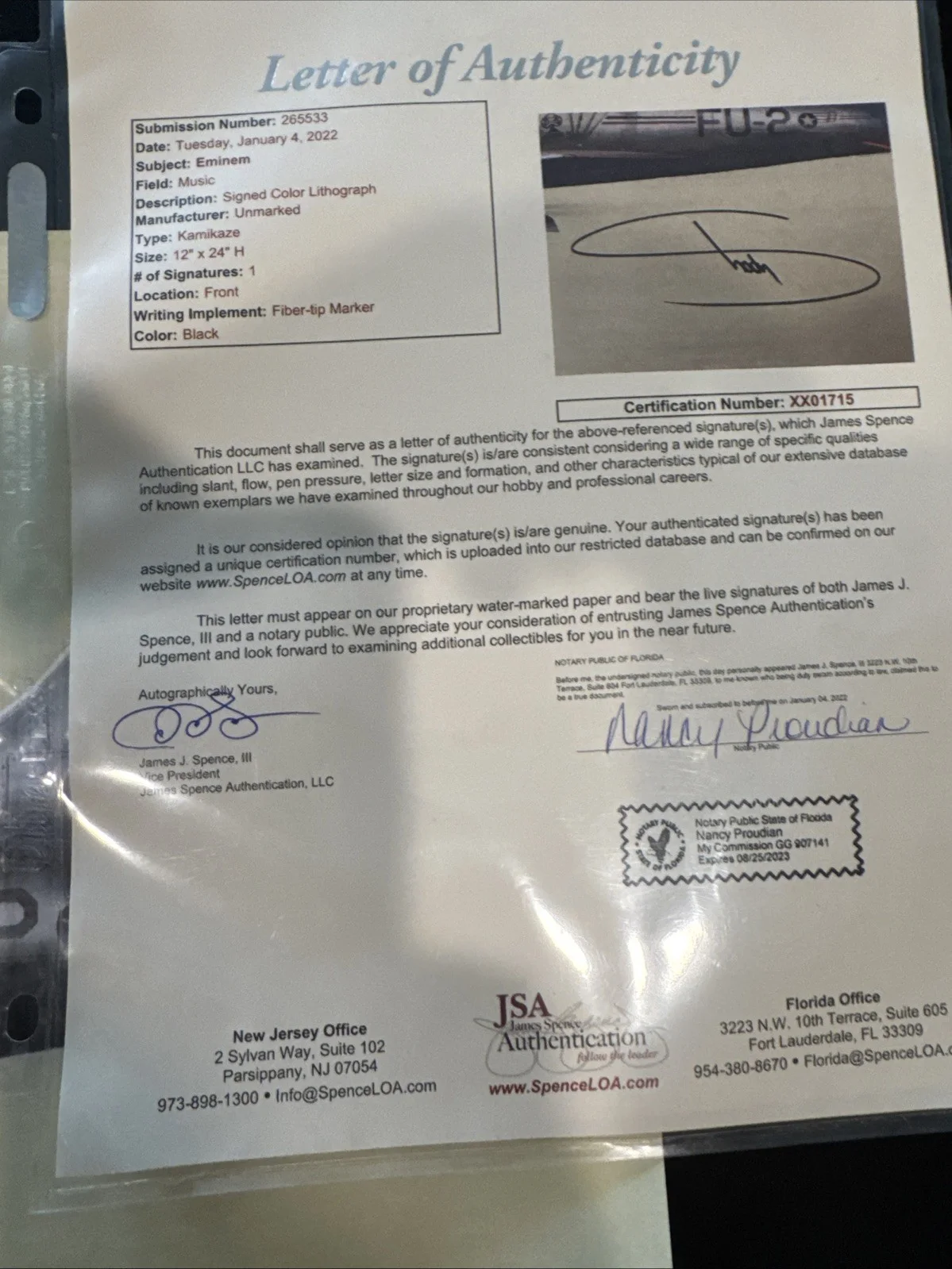 EMINEM SIGNED 12x24 KAMIKAZE ALBUM LITHOGRAPH POSTER SLIM SHADY JSA LOA, изображение 3
