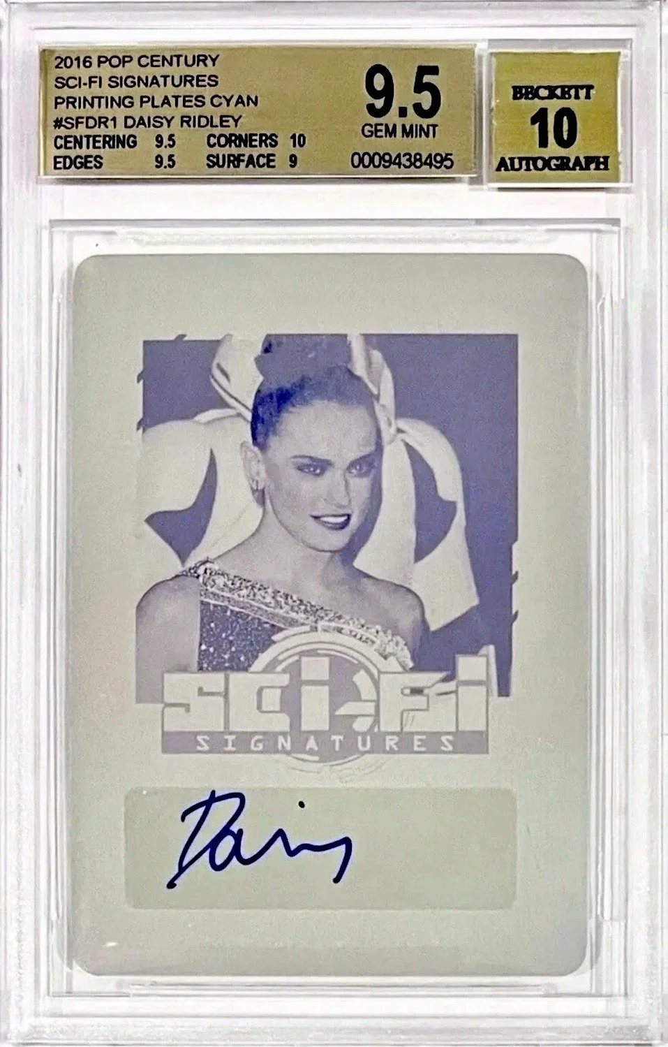 Daisy Ridley — 2016 DAISY RIDLEY *RARE* 1/1 AUTO BGS 9.5/10 LEAF 1/1 (PRINT PLATE) STAR WARS