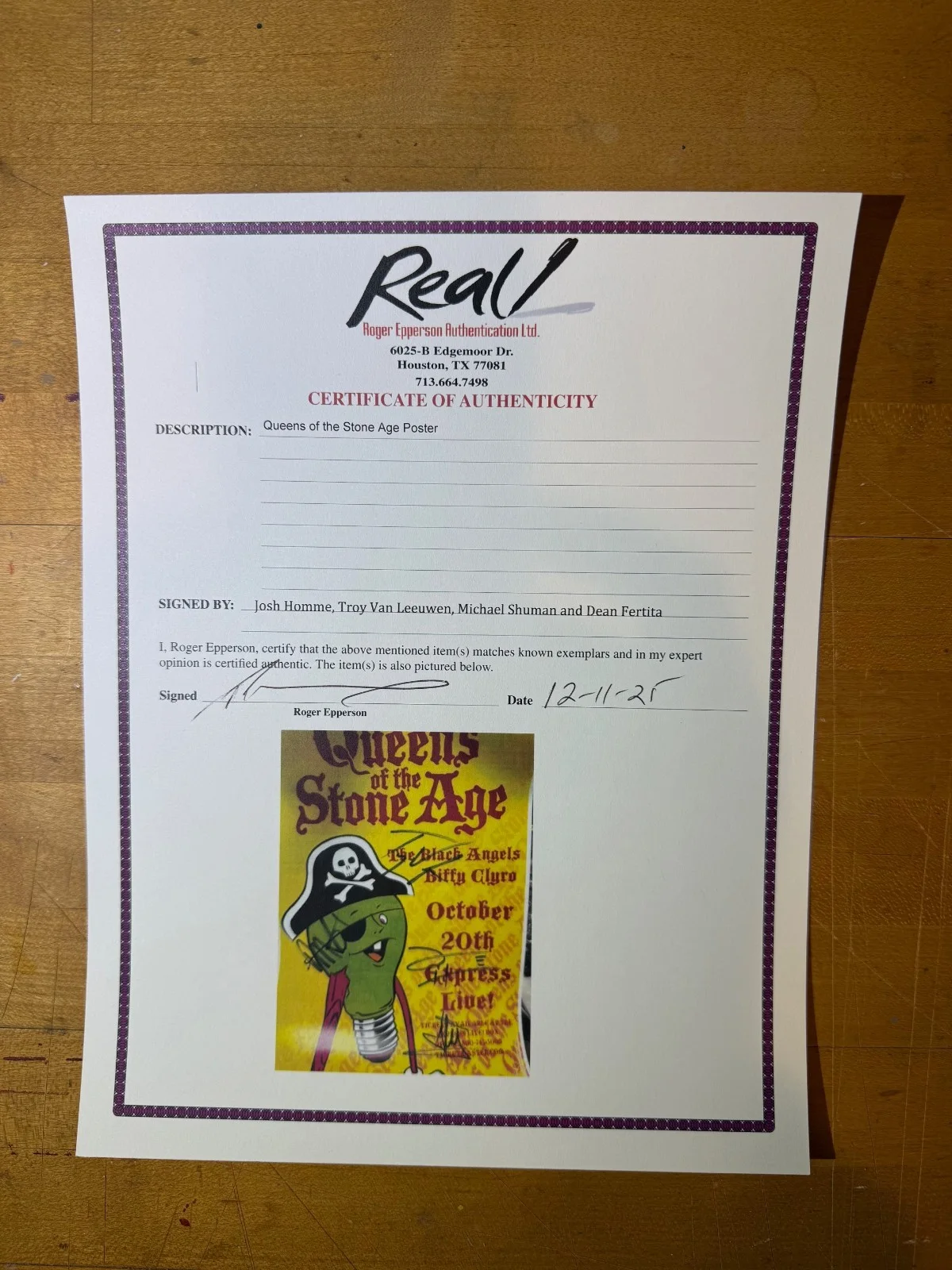 Autographed Queens of the Stone Age concert poster REAL COA, изображение 2