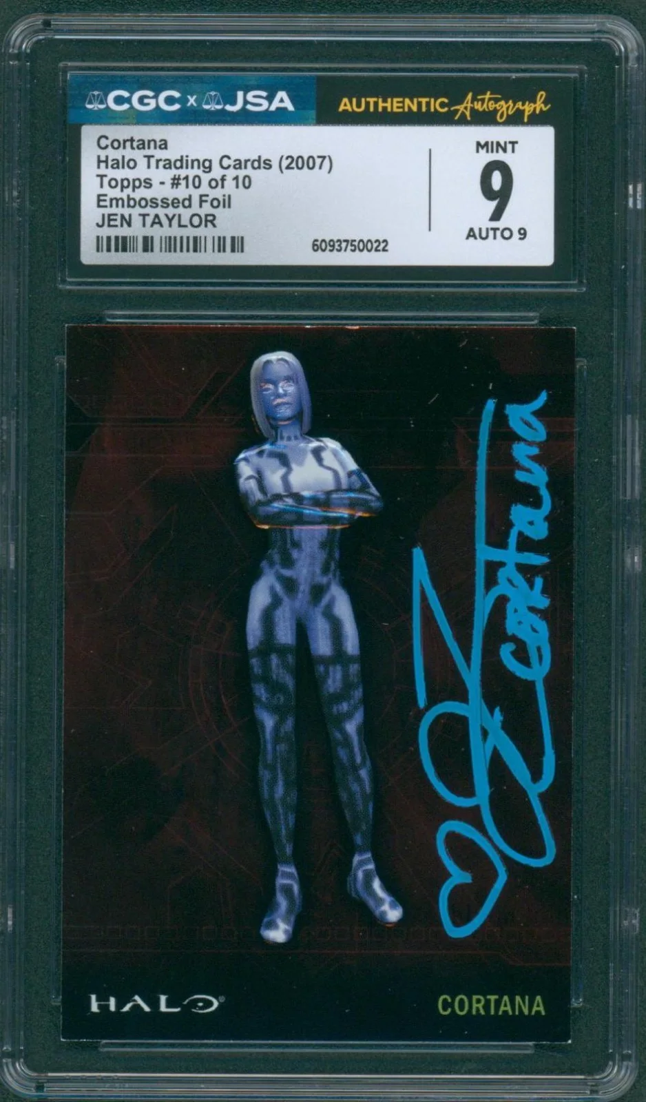 Jen Taylor — Jen Taylor Signed Card Halo Cortana Auto Foil Topps 2007 Mint 9 CGC x JSA SLAB