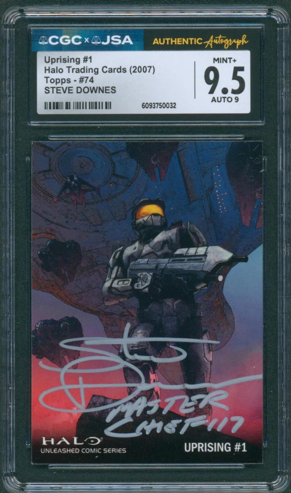 Steve Downes — Steve Downes Signed Card Halo Master Chief Topps 2007 Mint+ 9.5 CGC x JSA SLAB