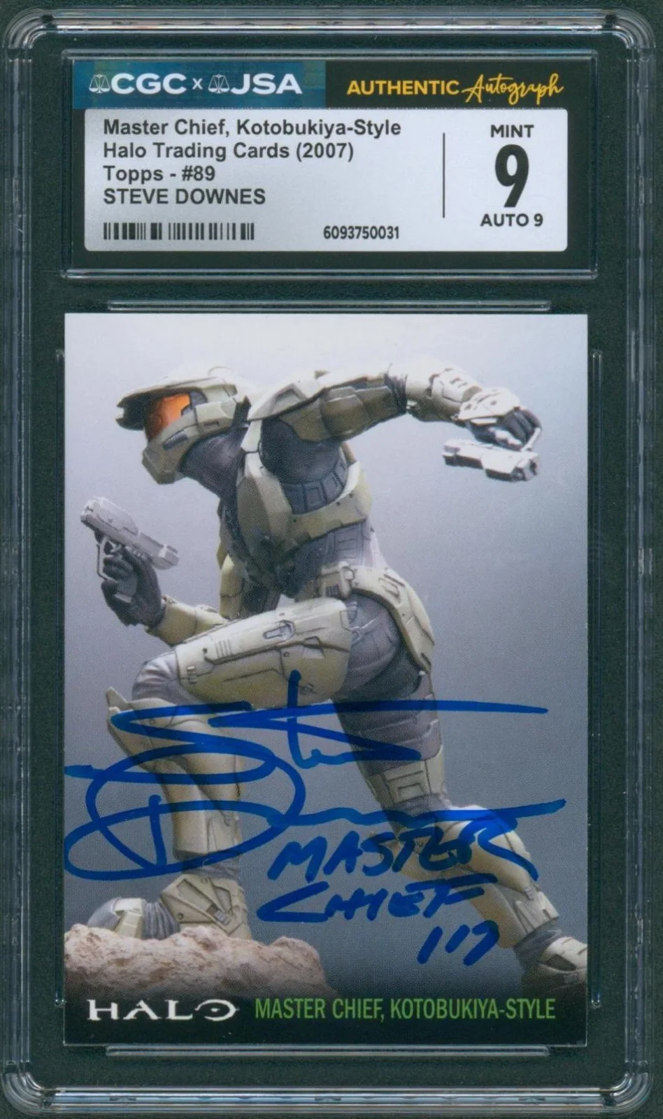 Steve Downes — Steve Downes Signed Card Halo Master Chief Auto Topps 2007 Mint 9 CGC x JSA SLAB