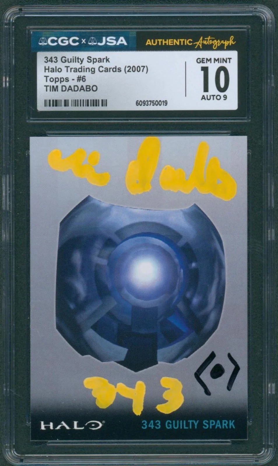 Tim Dadabo — Tim Dadabo Signed Card Halo Guilty Spark Topps 2007 Gem Mint 10 CGC x JSA SLAB