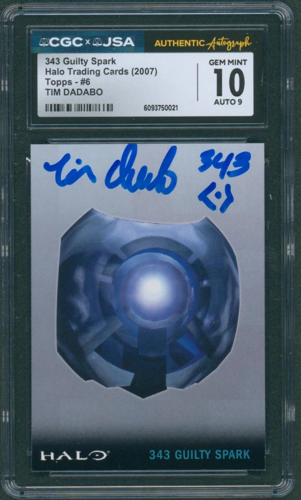 Tim Dadabo — Tim Dadabo Signed Card Halo Guilty Spark Topps 2007 Gem Mint 10 CGC x JSA SLAB