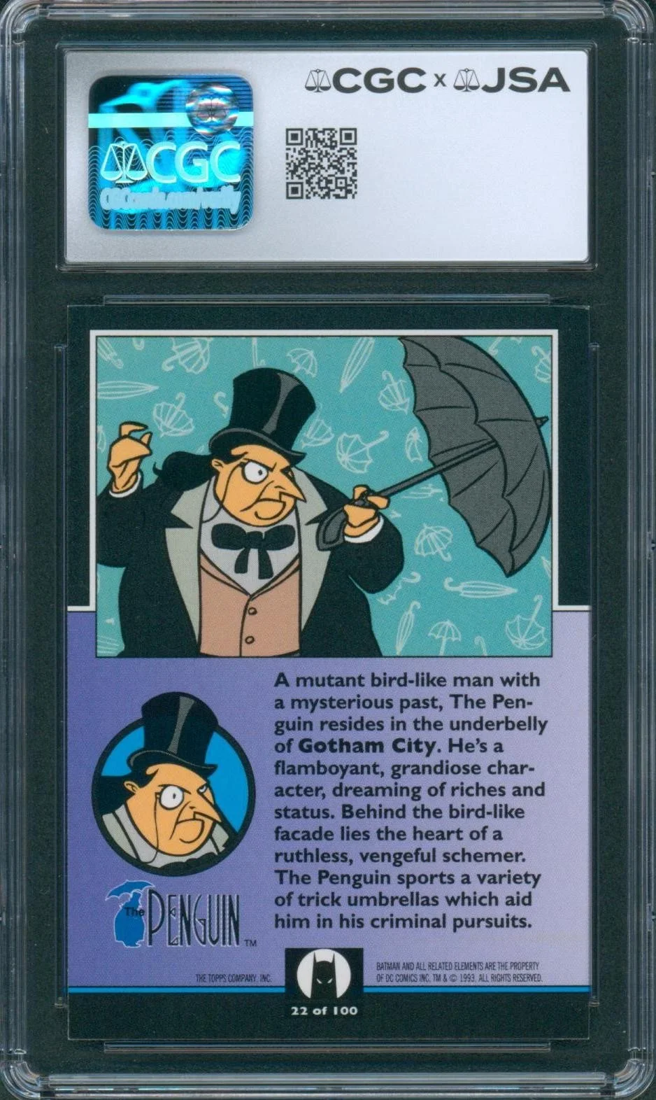 Paul Williams — Paul Williams Signed Card Batman Animated Series Penguin Mint 9 CGC x JSA SLAB, изображение 2
