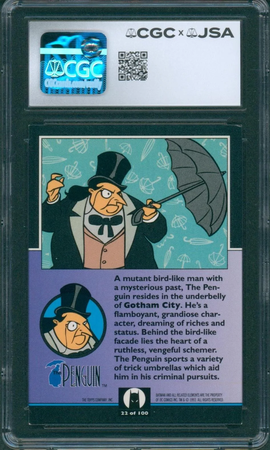 Paul Williams — Paul Williams Signed Card Batman Animated Series Penguin Auto CGC x JSA SLAB, изображение 2