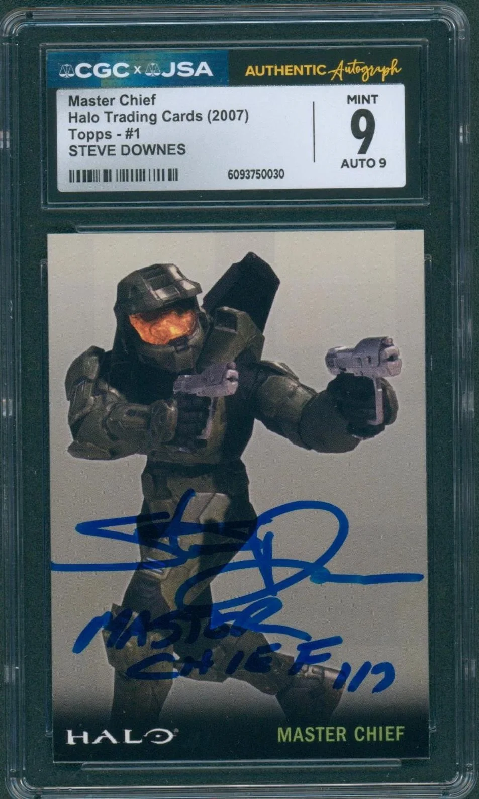 Steve Downes — Steve Downes Signed Card Halo Master Chief Auto Topps 2007 Mint 9 CGC x JSA SLAB