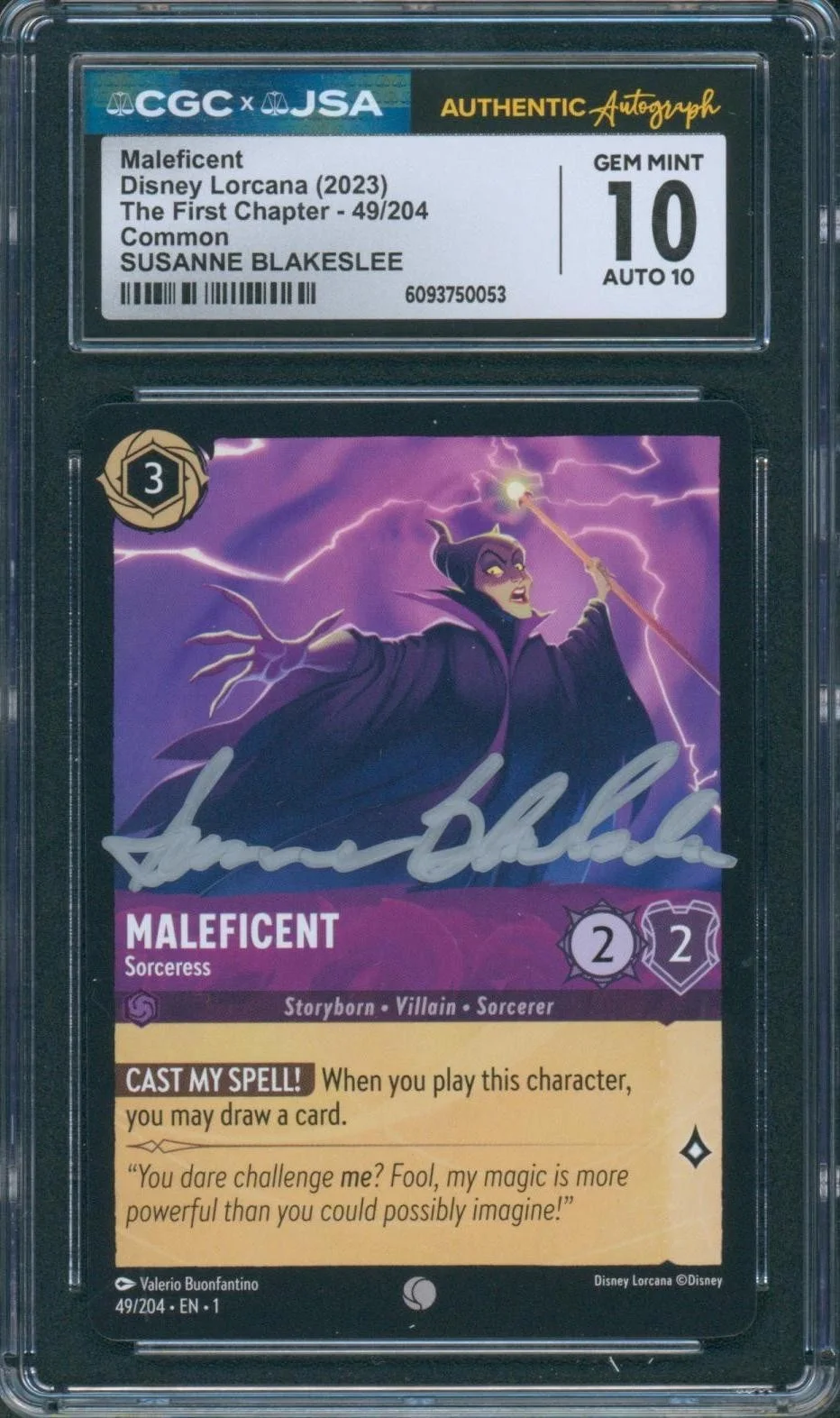Susanne Blakeslee — Susanne Blakeslee Signed Card Maleficent Lorcana Gem Mint 10 CGC x JSA SLAB