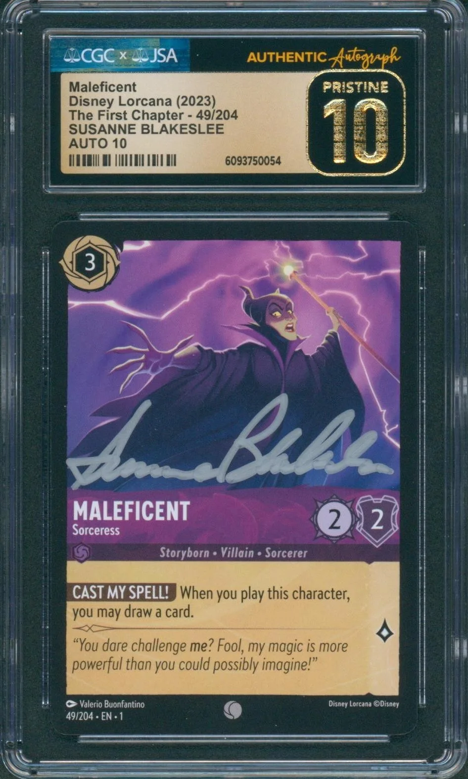 Susanne Blakeslee — Susanne Blakeslee Signed Card Maleficent Lorcana Pristine 10 CGC x JSA SLAB