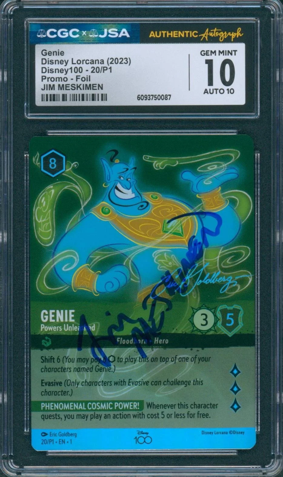 Jim Meskimen — Jim Meskimen Signed Card Genie Lorcana Promo Foil Gem Mint 10 CGC x JSA SLAB