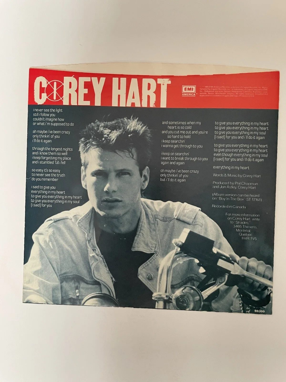 Cory Hart Signed Everything In My Heart 7 45 EMI Records 1985, image 3