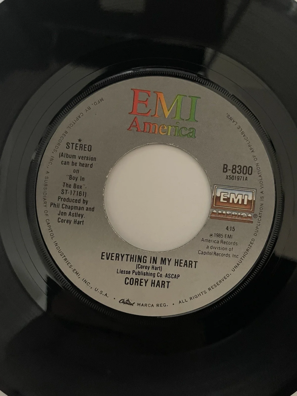 Cory Hart Signed Everything In My Heart 7 45 EMI Records 1985, image 5