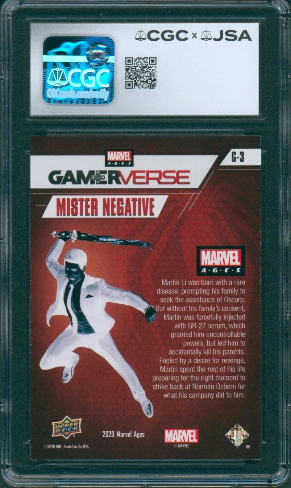 Stephen Oyoung — Stephen Oyoung Signed Card Spider-Man Mr. Negative Auto Mint 9 CGC x JSA SLAB, image 2