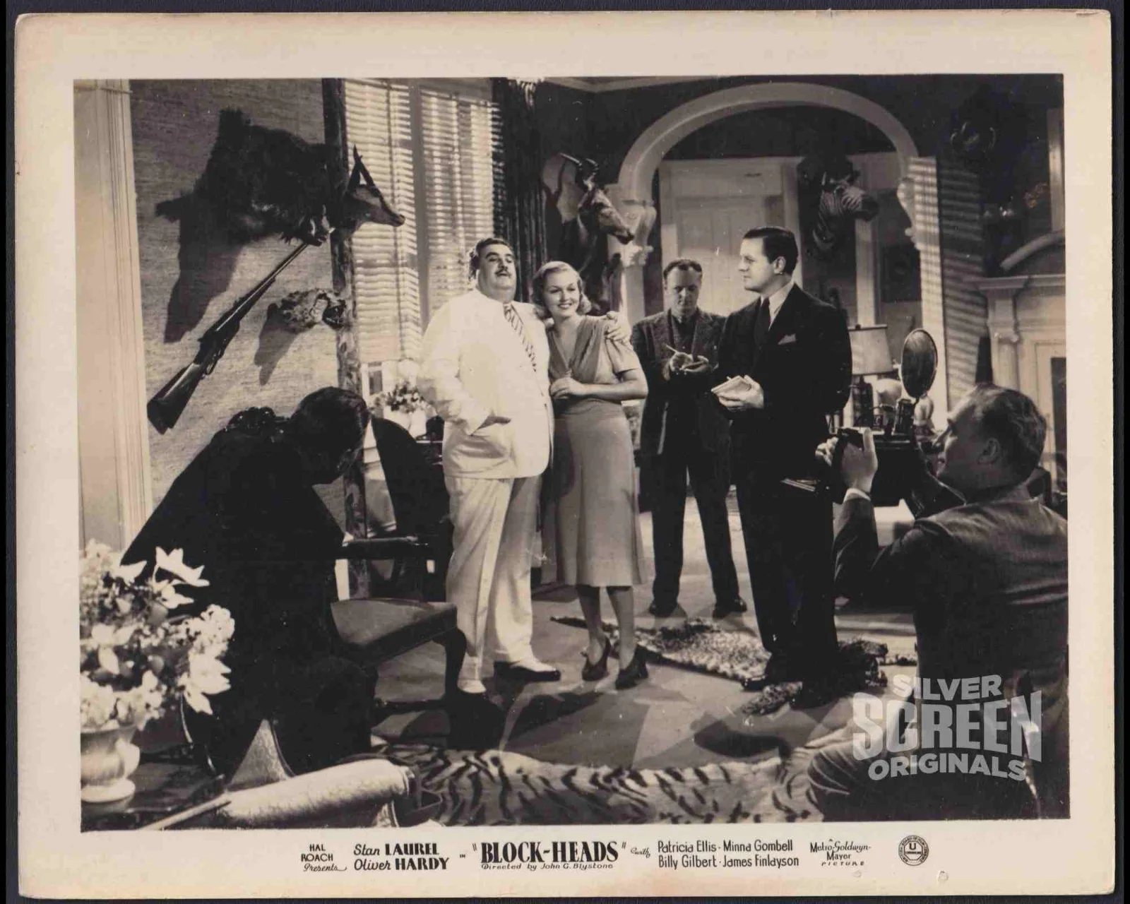 Block Heads 2x ORIGINAL UK FOH Lobby Cards Stan Laurel Oliver Hardy 1938, изображение 3