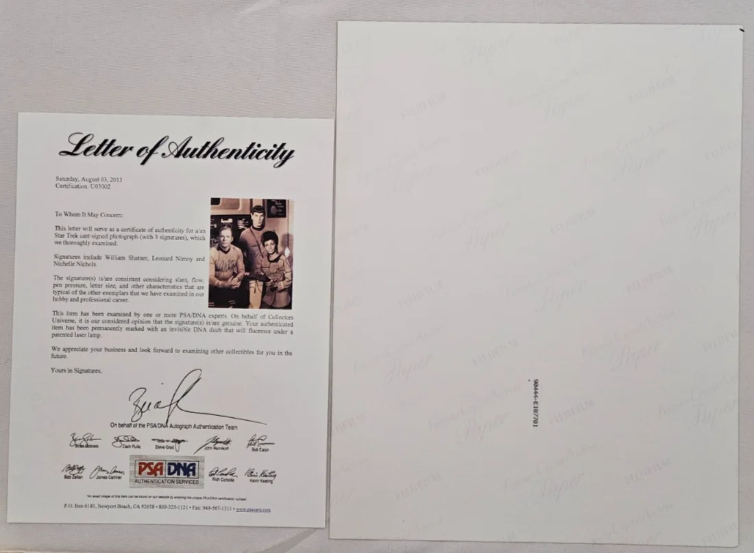 William Shatner, Leonard Nimoy, Nichelle Nichols — Shatner, Nimoy, Nichols signed 11x14 Photo w/ PSA/DNA LoA, Star Trek TOS, изображение 2