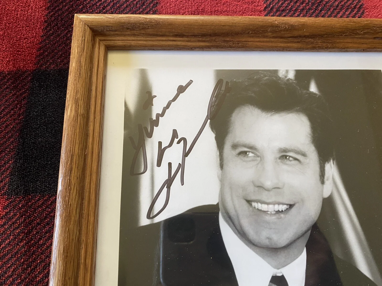 John Travolta Autograph Signed With Sharpie 8x10 Wood Frame Rare, image 2