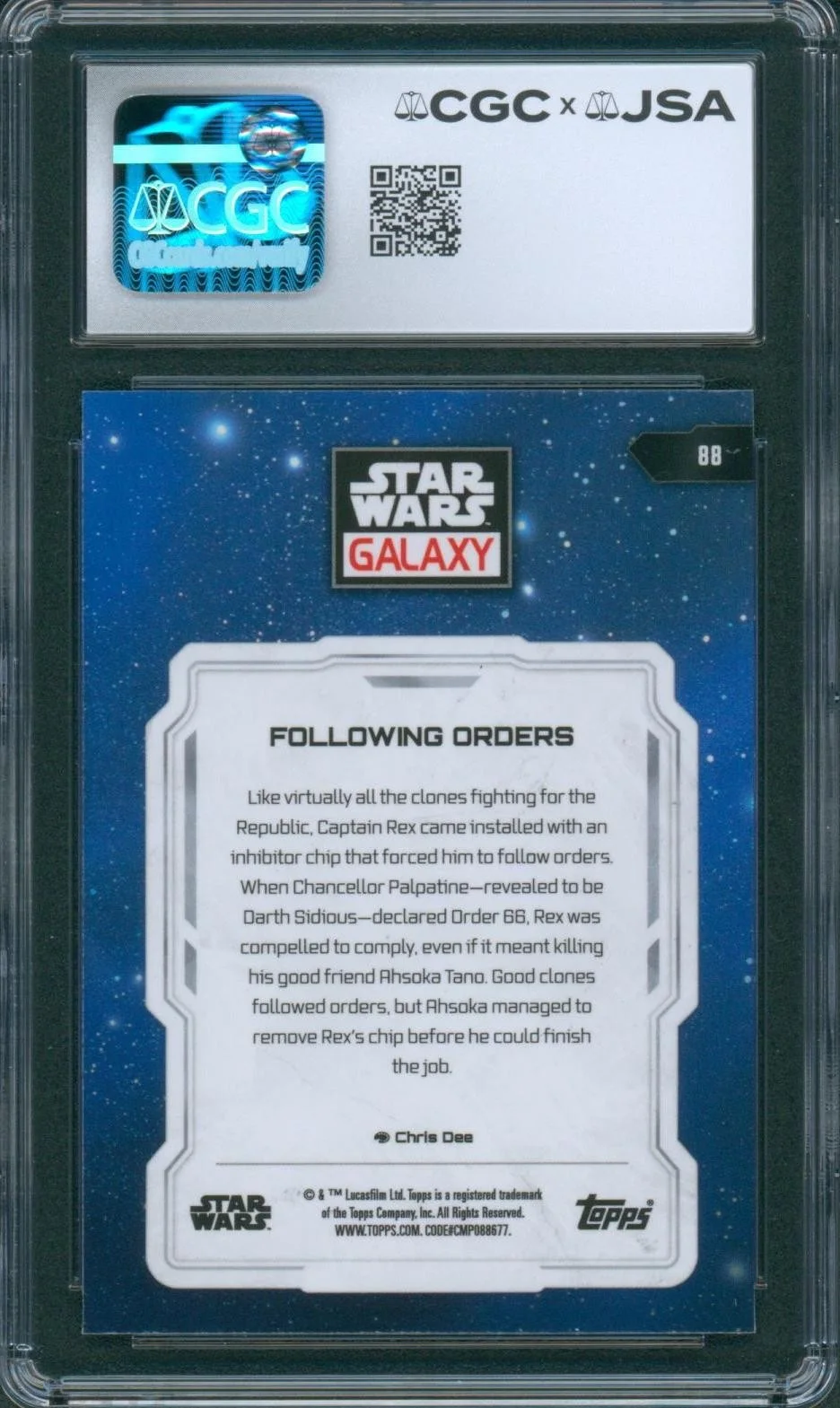 Dee Bradley Baker — Dee Bradley Baker Signed Card Star Wars Chrome Galaxy Rex Mint 10 CGC x JSA SLAB, image 2