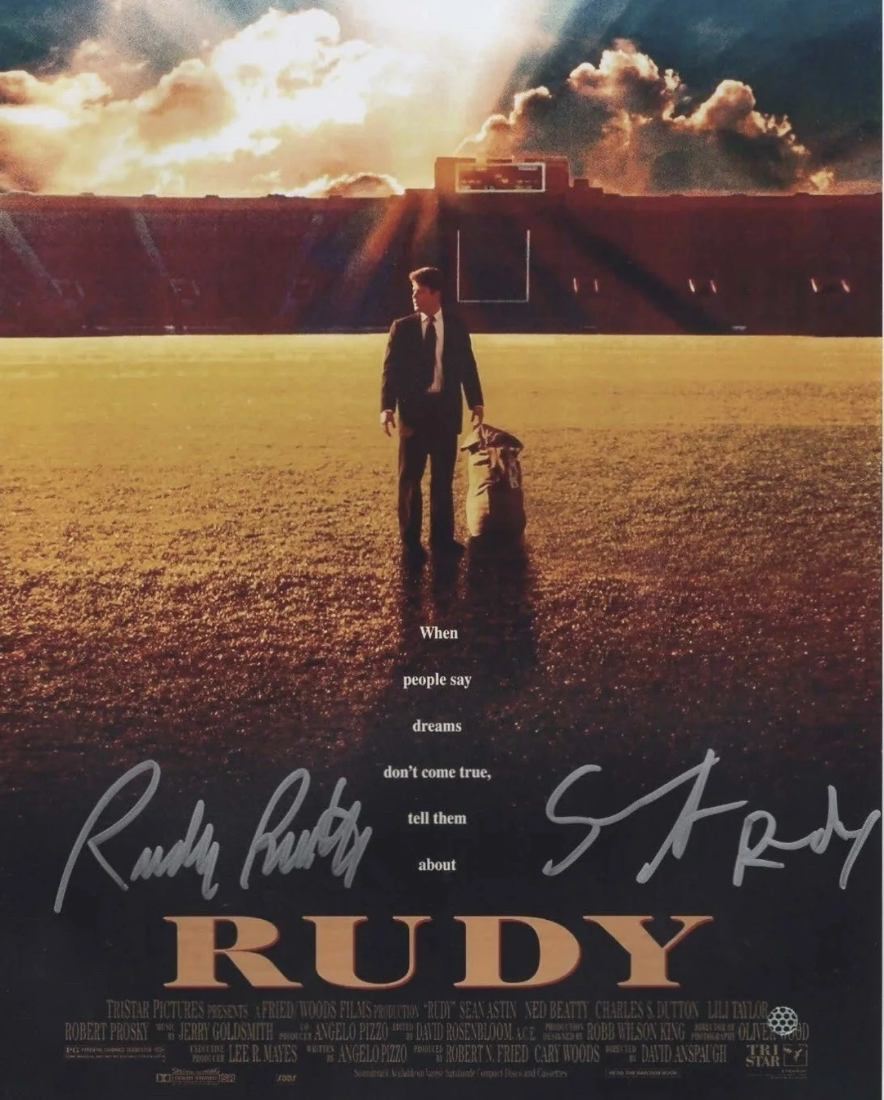 Sean Astin Rudy Ruettiger — Sean Astin & Rudy Ruettiger autographed signed 11x14 photo JSA Rudy