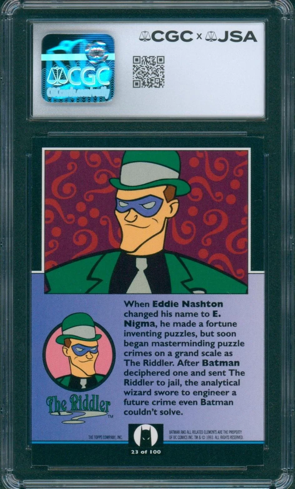 John Glover — John Glover Signed Card Batman Animated Series Riddler Topps '93 CGC x JSA SLAB, изображение 2