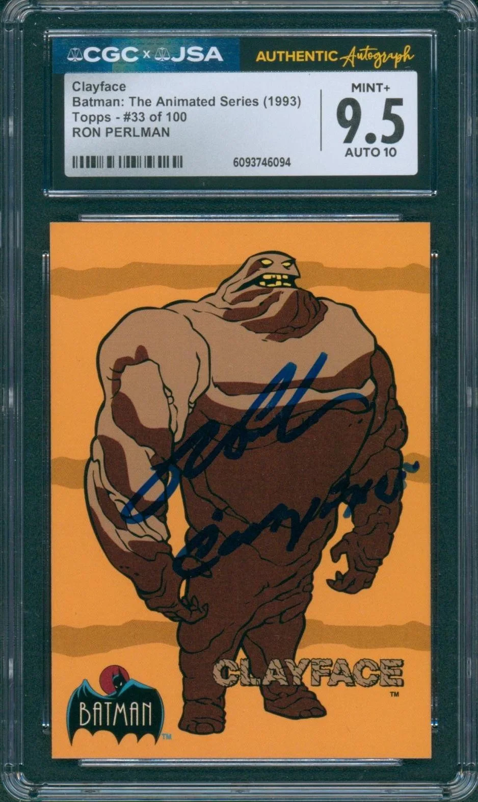 Ron Perlman — Ron Perlman Signed Card Batman Animated Series Clayface MINT+ 9.5 CGC x JSA SLAB