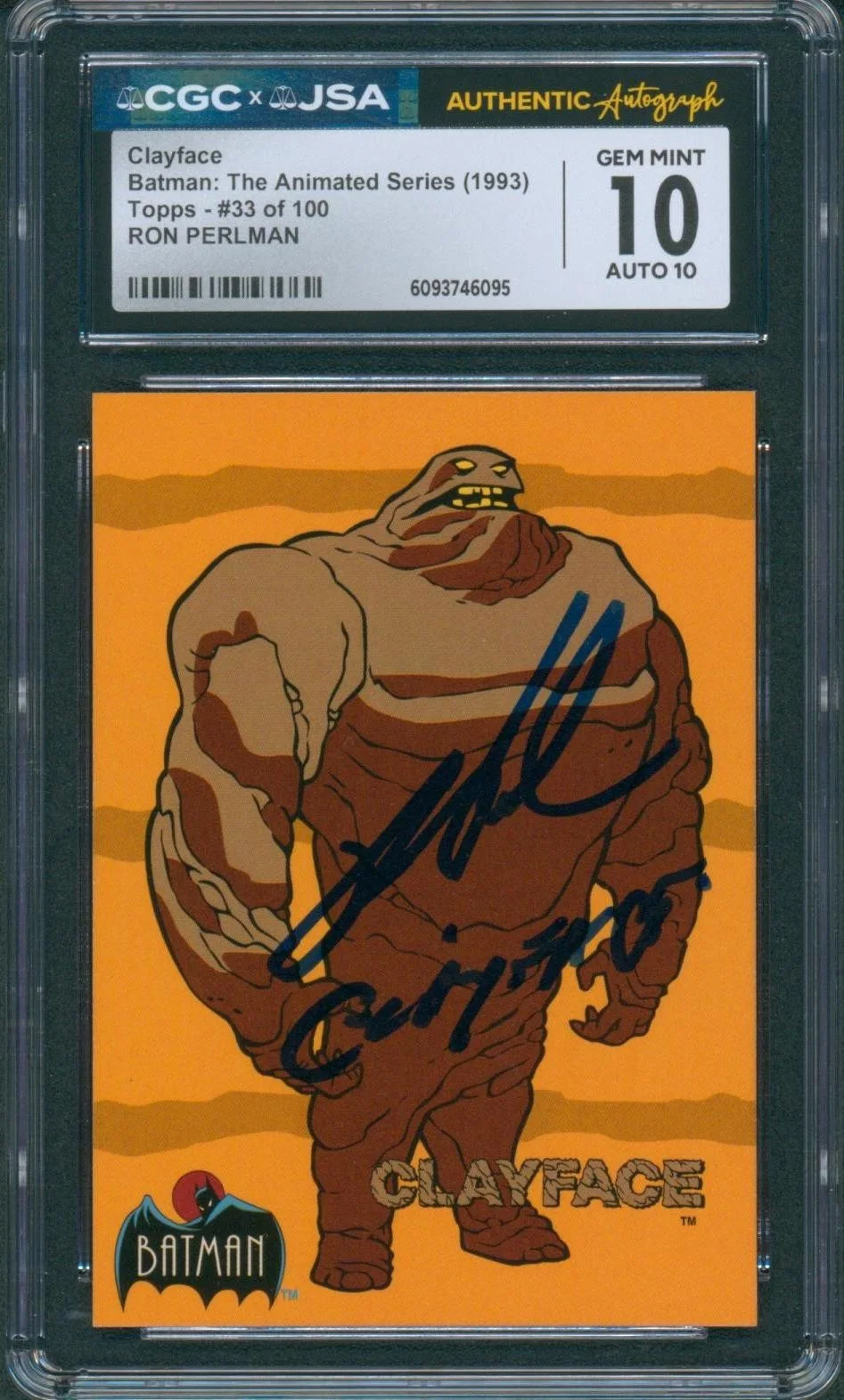 Ron Perlman — Ron Perlman Signed Card Batman Animated Series Clayface MINT 10 CGC x JSA SLAB