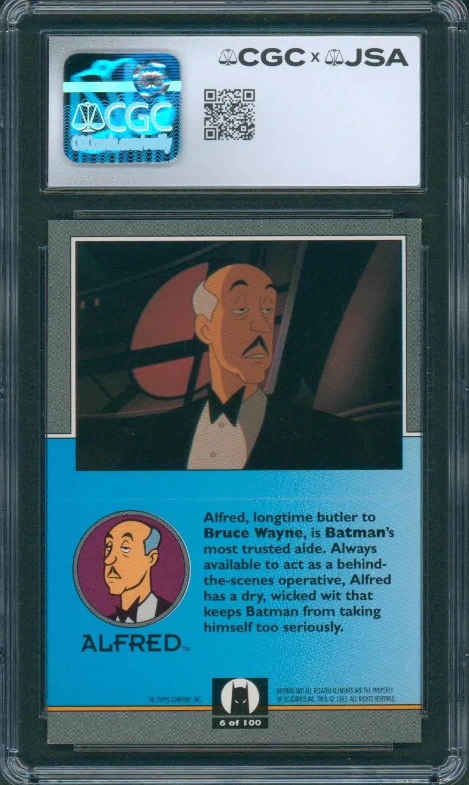 Clive Revill — Clive Revill Signed Card Batman Animated Series Alfred Topps 1993 CGC x JSA SLAB, изображение 2