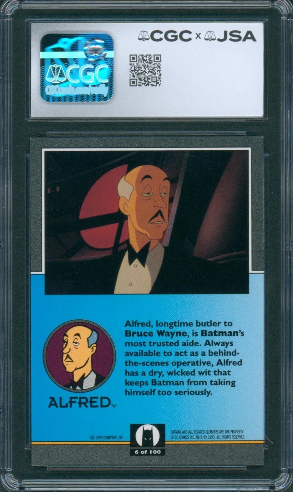 Clive Revill — Clive Revill Signed Card Batman Animated Series Alfred Topps 1993 CGC x JSA SLAB, изображение 2