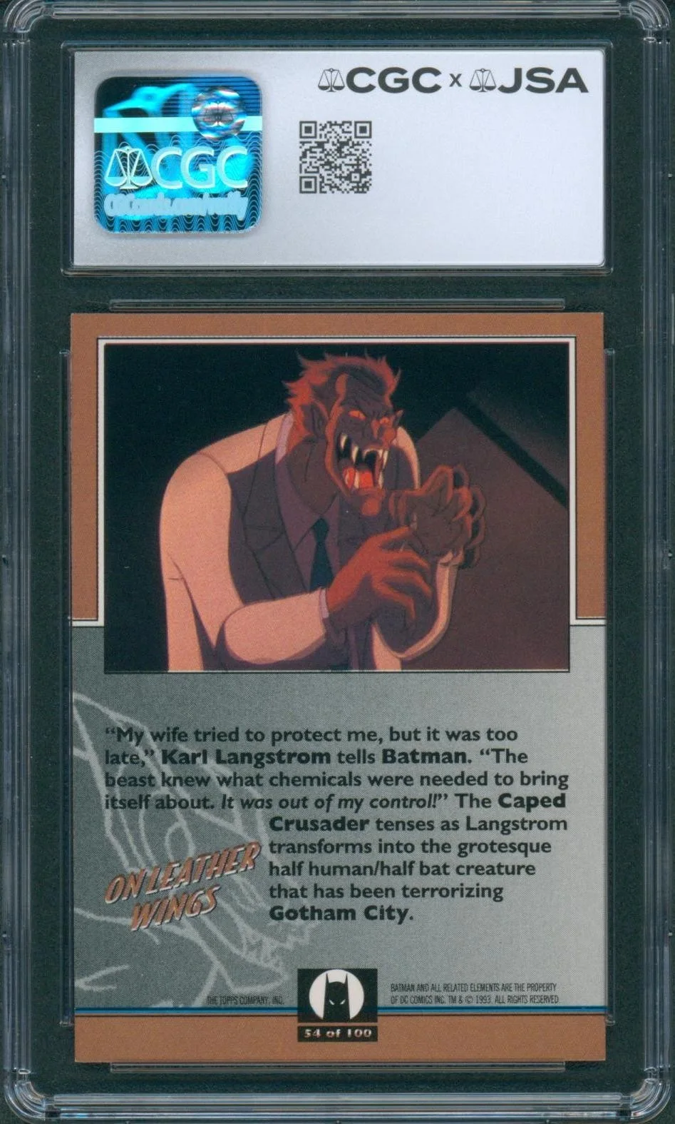 Kevin Conroy — Kevin Conroy Signed Card Batman Animated Series MINT 9 Topps 1993 CGC x JSA SLAB, image 2