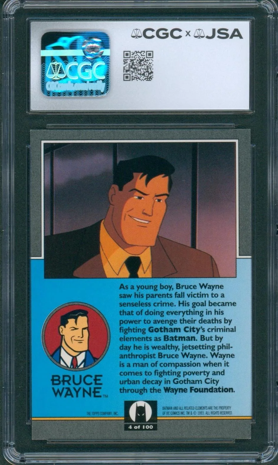 Kevin Conroy — Kevin Conroy Signed Card Batman Animated Series Bruce Topps 1993 CGC x JSA SLAB, image 2