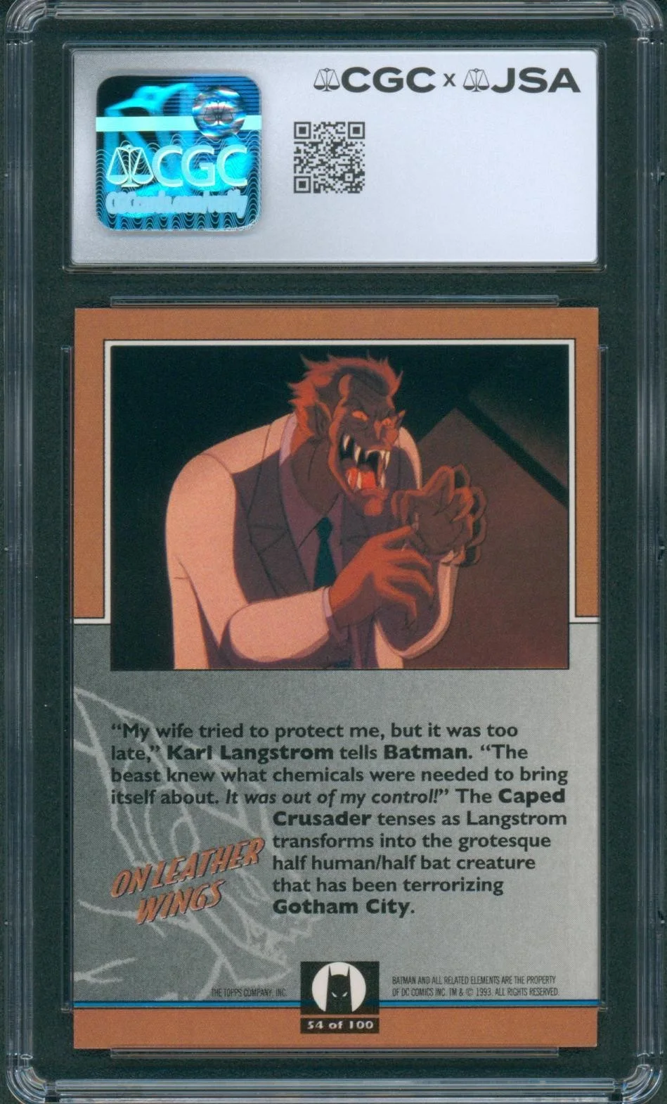 Kevin Conroy — Kevin Conroy Signed Card Batman Animated Series Batman Topps 1993 CGC x JSA SLAB, image 2